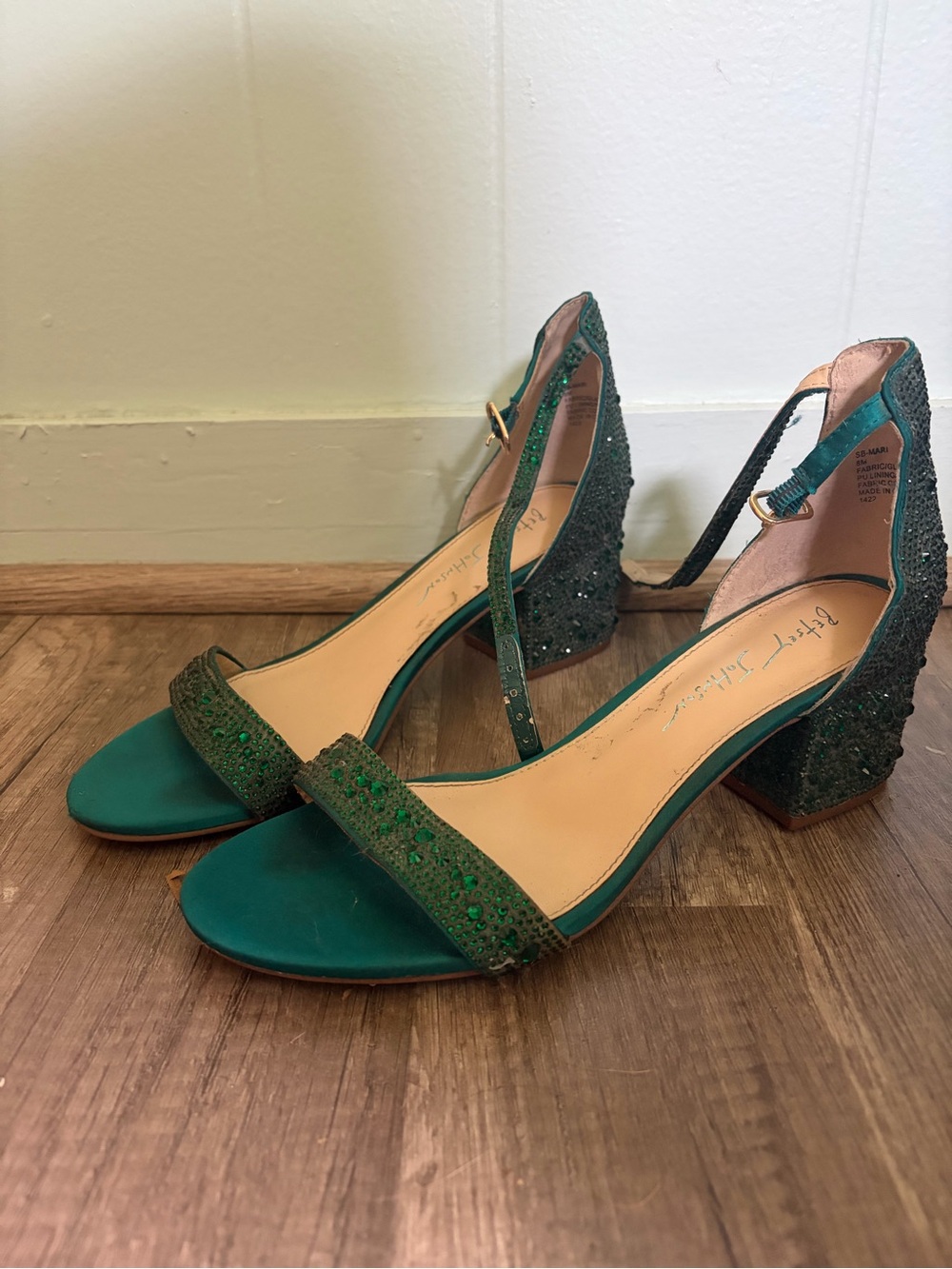 BetseyJohnson- Green Gemstone Block Heel with Ankle Strap